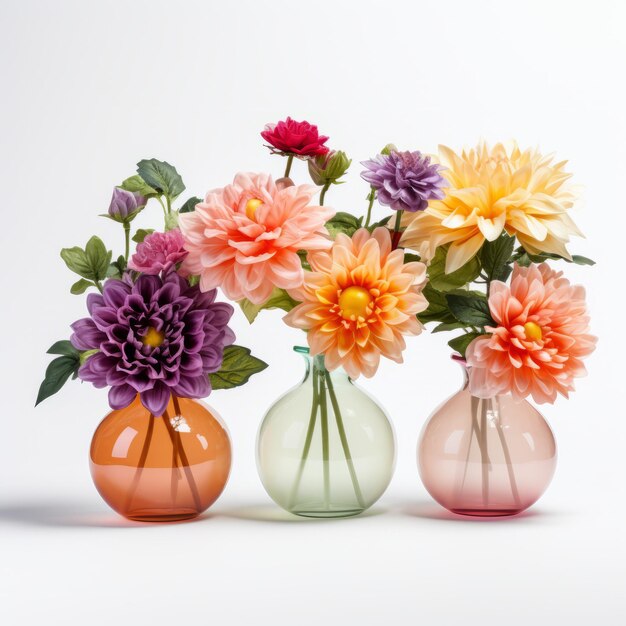 Freshly Picked Colorful Flowers in Small Vases