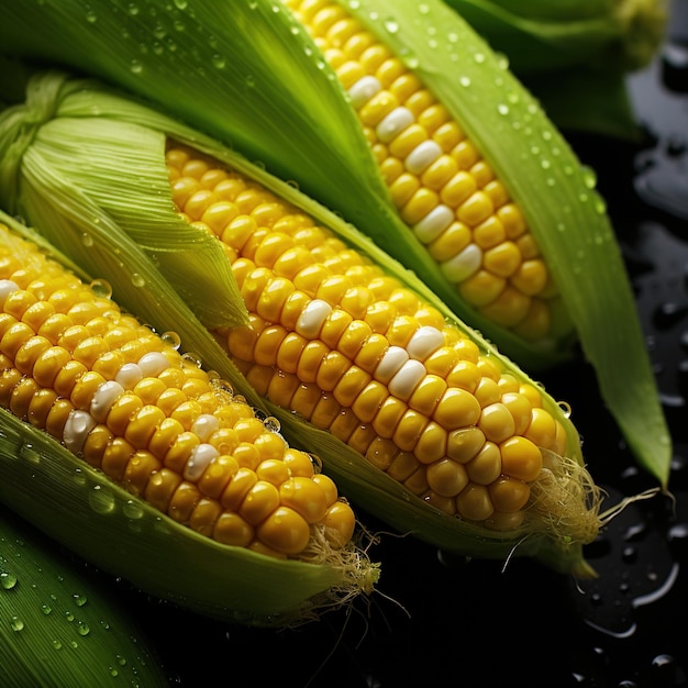 Freshly picked corns with water droplets