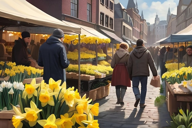 Freshly Picked Daffodils Digital Painting of Market Square