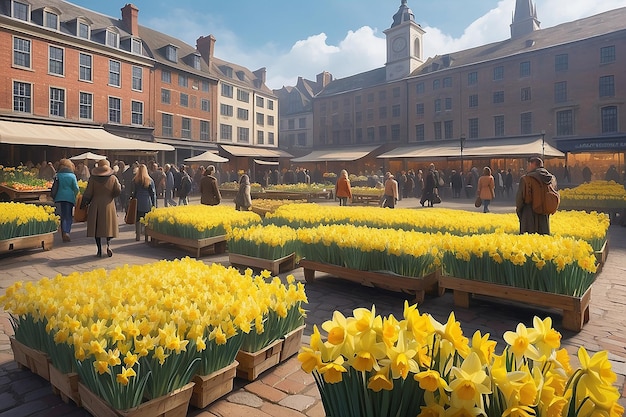 Freshly Picked Daffodils Digital Painting of Market Square