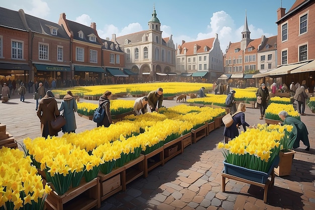 Freshly Picked Daffodils Digital Painting of Market Square