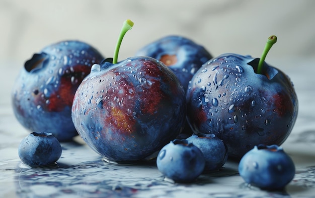 Freshly Picked Pile of Blueberries With a Green Leaf Delicious and Nutritious Berries