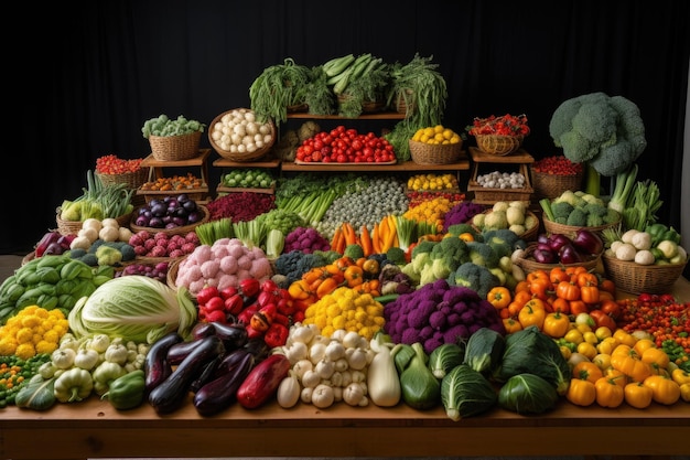 Photo freshly picked vegetables arranged in eyecatching display created with generative ai