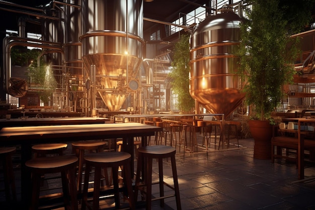 Freshly poured craft beer in a trendy brewery Generative ai