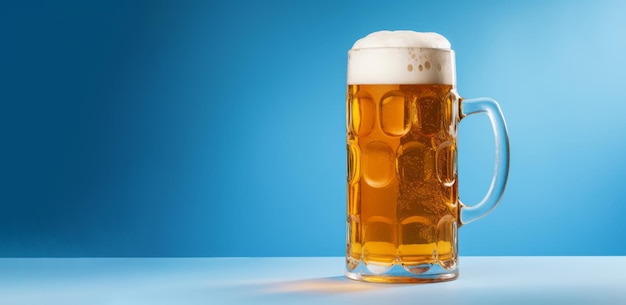 A freshly poured pint of beer in a oktoberfest german style glass