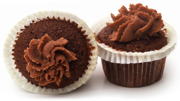 Freshly prepared homemade muffin over white background