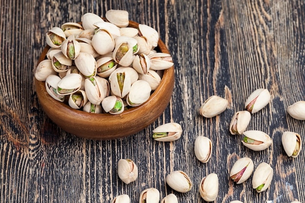 Freshly roasted pistachio nuts in salt