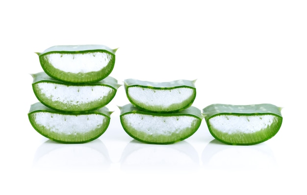 Freshly sliced Aloe Vera isolated on white