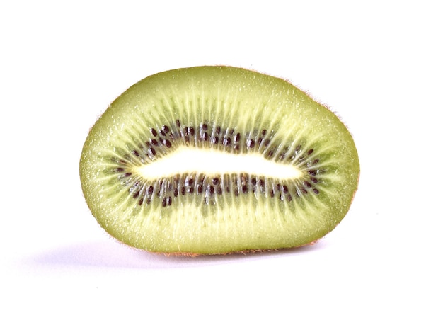 Freshly sliced kiwi on white background