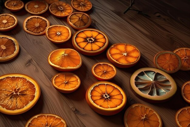 소박한 나무 테이블에 갓 자른 오렌지