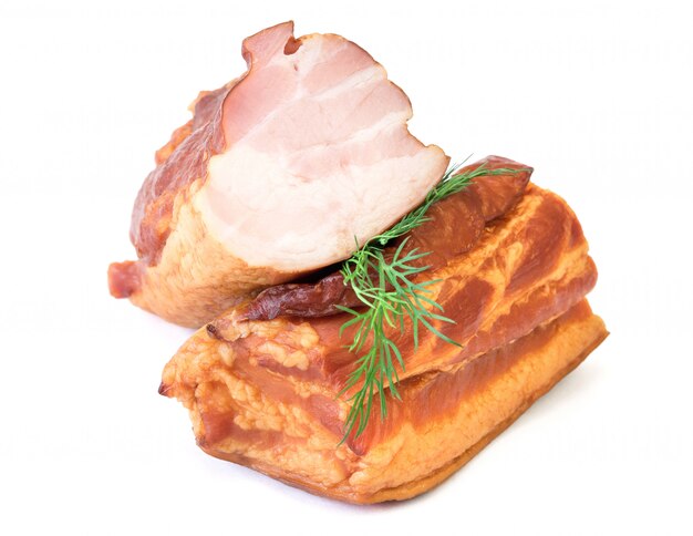 Freshly smoked pork isolated on white.