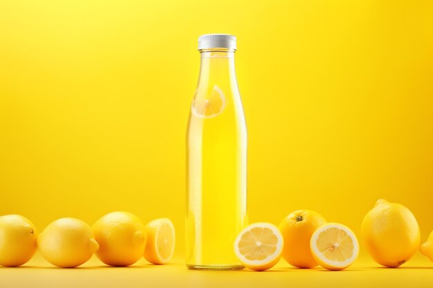 Freshly squeezed lemonade in a glass bottle fruits healthy fitness ad bottle drink