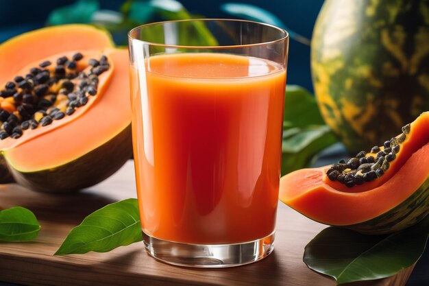 freshly squeezed papaya juice in a glass healthy drink