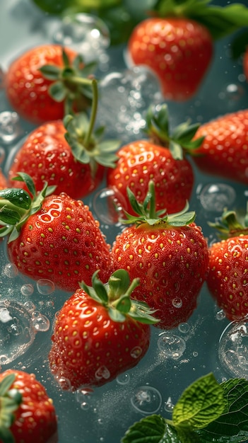 Freshly Strawberry in clear water