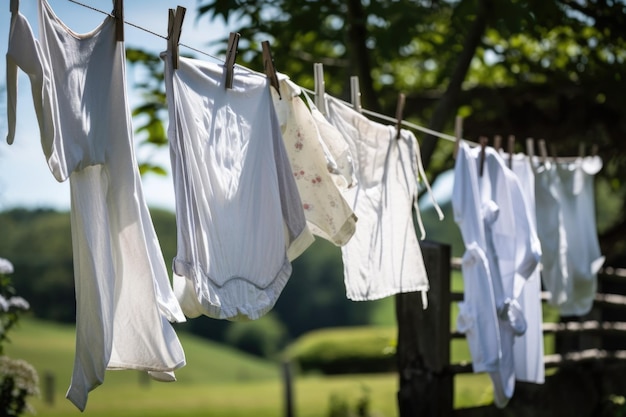 Photo freshly washed clothes fluttering in the breeze on a warm summer day created with generative ai