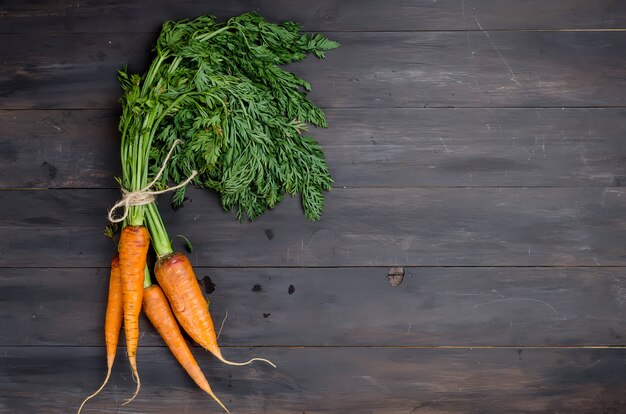 Freshly washed whole carrots with leaves