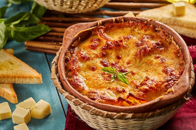 Freshlymade lasagna on a table