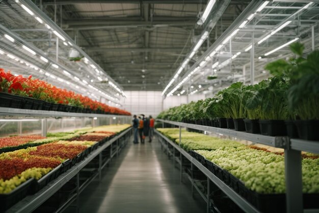 Freshness in the air spacious greenhouse showcasing vertical farming and nutritious harvest ar c