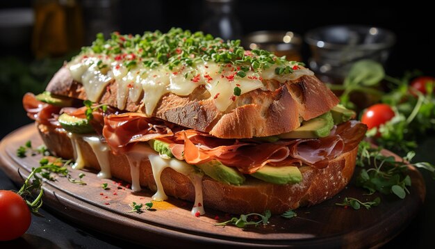 Фото Свежесть и изысканность в здоровом овощном сэндвиче на гриле, созданном ии