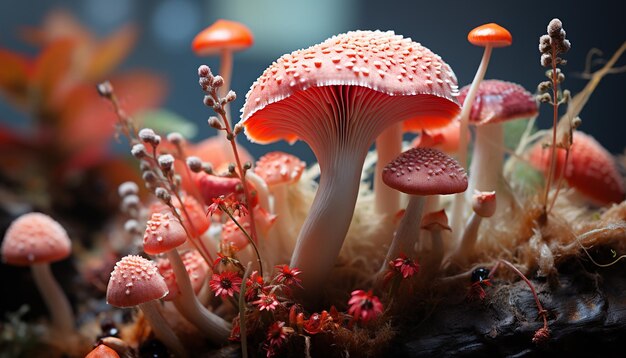 Freshness and beauty in nature close up of a spotted toadstool generated by ai