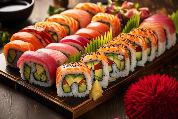 Freshness and cultures rolled up on a plate of healthy seafood