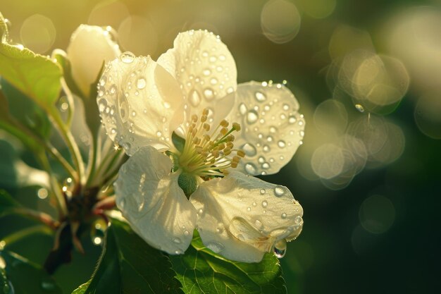 Freshness Embodied A RainDrenched Apple Blossom Shining Brightly in the Spring Sun