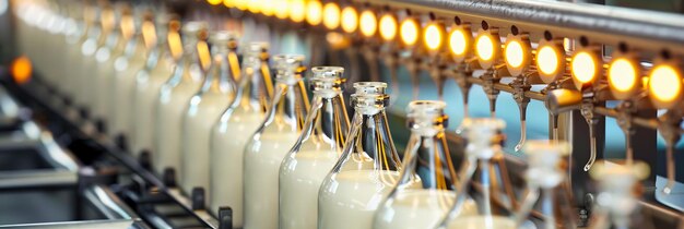 Freshness in Every Drop Dairy Production Line Showcasing Bottles of Milk Symbolizing Health and Vitality with a Rustic Touch