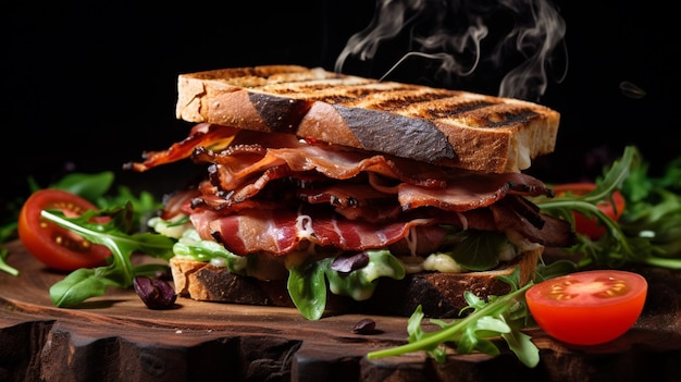 Photo freshness and gourmet meal grilled meat sandwich on toast