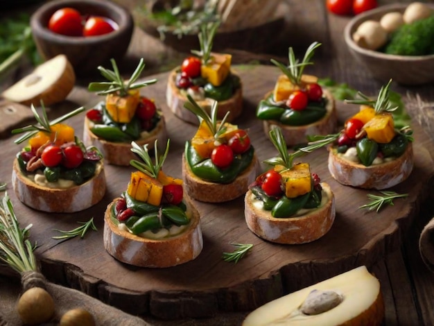 Freshness and gourmet meal in a rustic homemade vegetarian appetizer