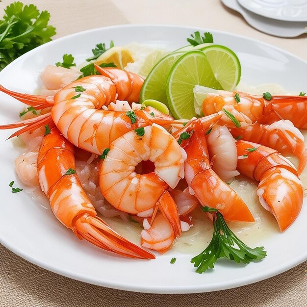 Freshness and gourmet seafood meal cooked prawn on wooden plate generated by ai
