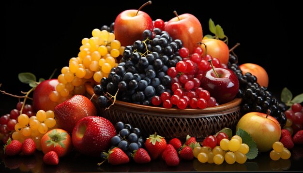 Freshness of nature bounty berry apple strawberry raspberry tomato orange generated by artificial intelligence