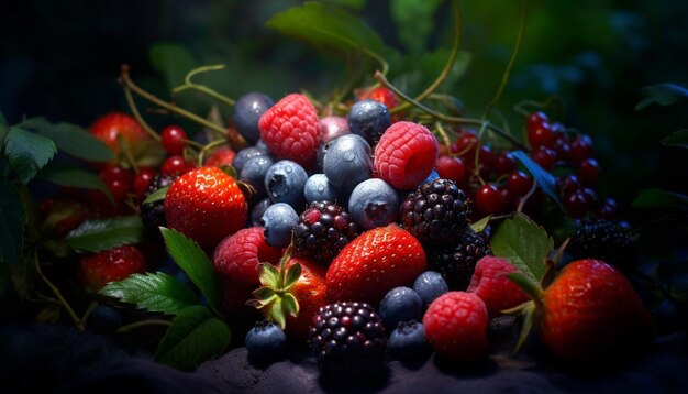 Photo freshness of nature gourmet dessert berry fruit bowl generated by ai