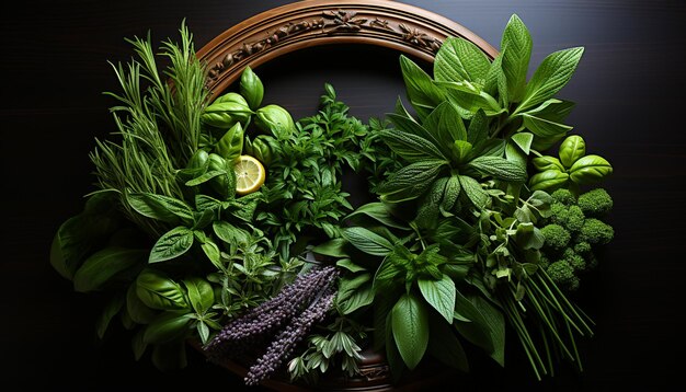 Foto freschezza della natura piante verdi cibo sano frutta biologica generata dall'ai