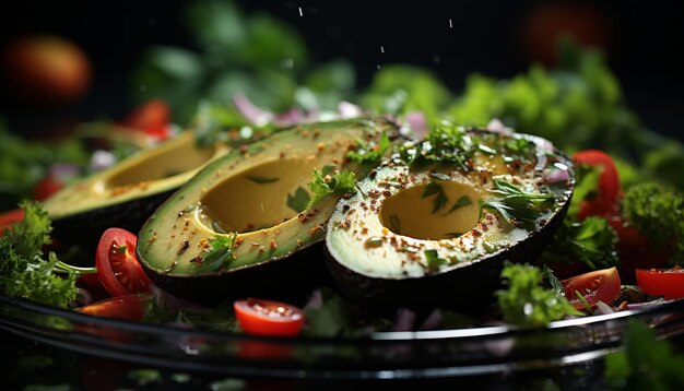 Freshness and nature on a plate grilled fish with healthy salad generated by artificial intelligence