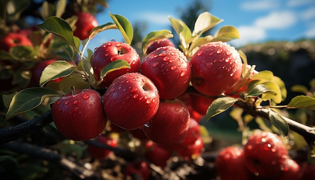 Freshness of nature ripe apple on organic branch healthy eating generated by artificial intelligence