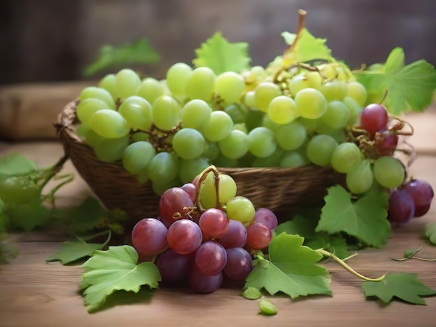 Photo freshness of nature ripe grape green leaf organic healthy eating