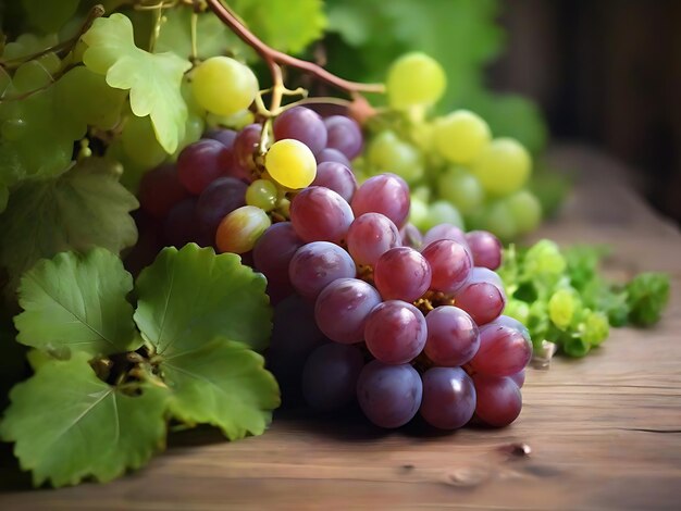 Photo freshness of nature ripe grape green leaf organic healthy eating