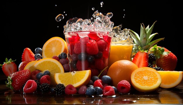 Фото Свежесть фруктов, здоровое питание, цитрусовые и ягодный коктейль, летний освежающий напиток, созданный искусственным интеллектом