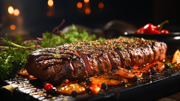 Freshness and spice enhance the gourmet steak on the grill