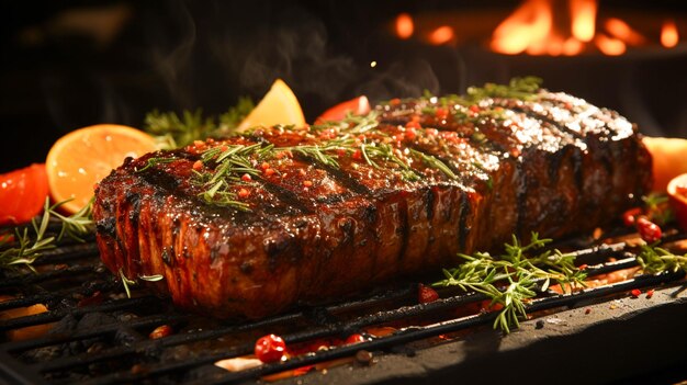 Freshness and spice enhance the gourmet steak on the grill