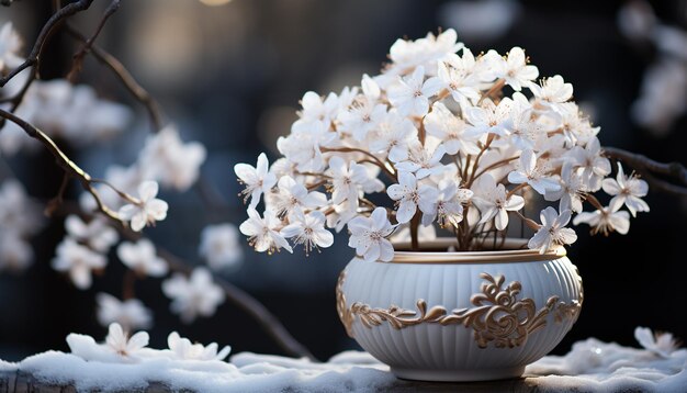 Photo freshness of springtime blossoms in a rustic vase generated by ai