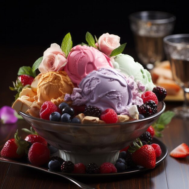 Freshness and sweetness in a bowl of gourmet ice cream