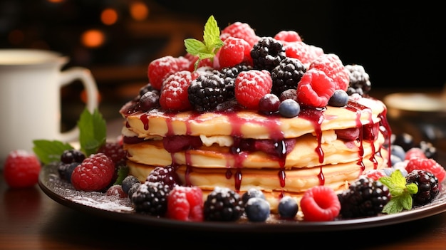 Freshness and sweetness on a plate homemade pancake with berry