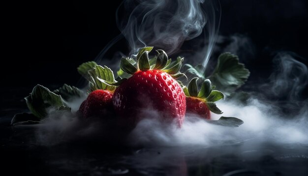 Photo freshness and sweetness of ripe strawberry a healthy gourmet dessert generated by artificial intelligence