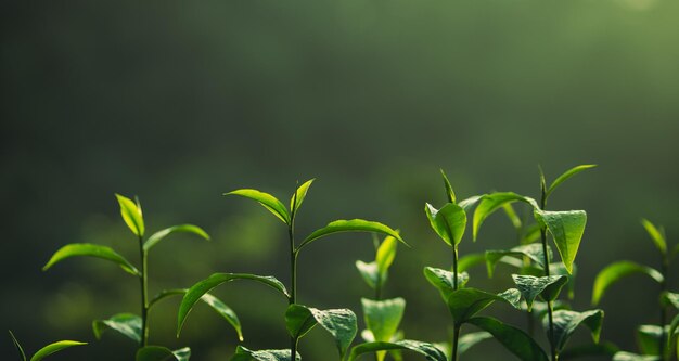 新鮮な茶葉朝の茶葉の接写