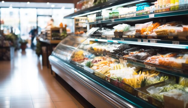 Foto freschezza e varietà in un corridoio di supermercato generato dall'ai