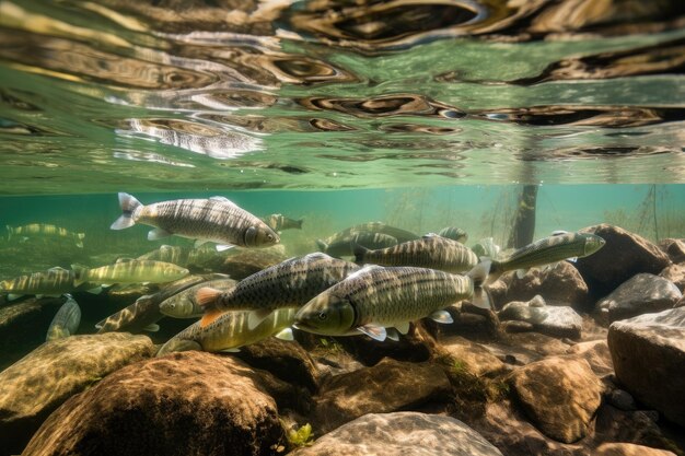 Freshwater fish swimming in crystalclear water created with generative ai