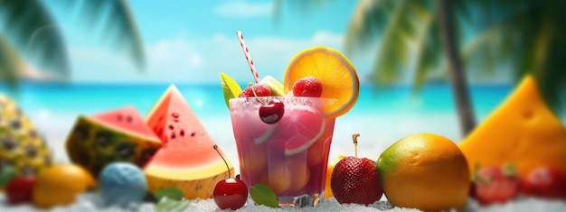 Freshy Fruit Juice Background with Various Fruits Summer Festive Time Generative Ai