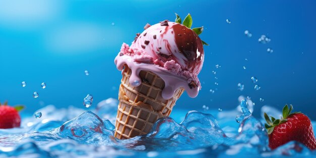 Freshy ice cream on blue background generative ai