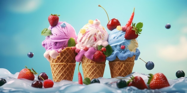 Freshy Ice Cream on Blue Background Generative Ai